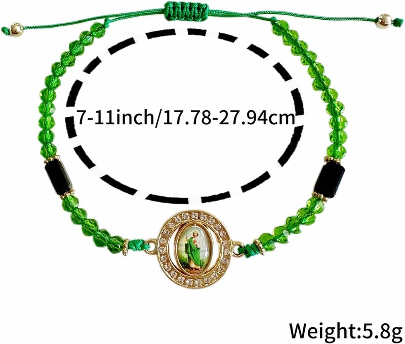 Bovemee 24PCS Virgin Mary Bracelets，Green Saint Jude bracelet Rosary Handmade Mexican bracelets,Virgen de Guadalupe Bracelet San Judas Tadeo Gift For Men Women - Image 5